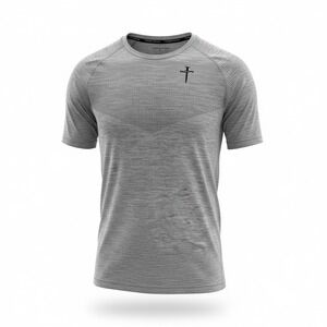 THREE NAILS Mens Athletic Shirt Heather Gray Performance Crew Neck Short Sleeve